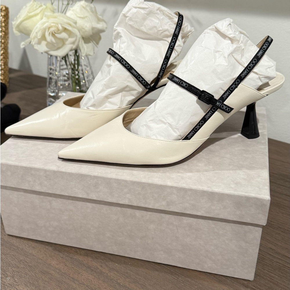 Jimmy Choo Black and White Kitten Heel Pumps